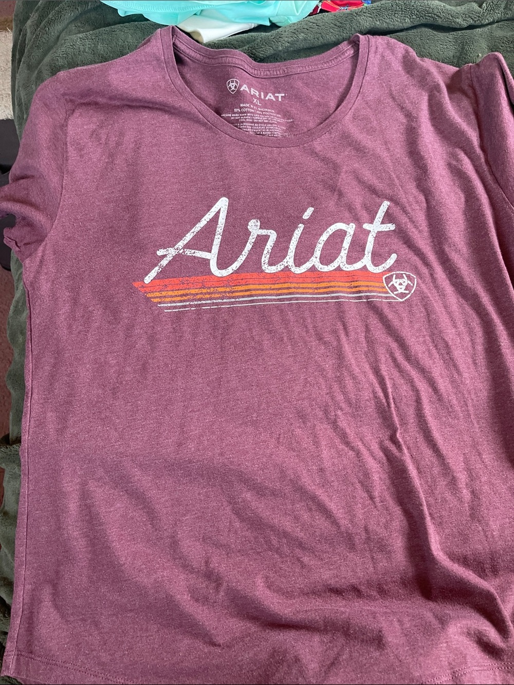 Ariat Men's Burgundy Short Sleeve Logo Tee with Retro Stripes
